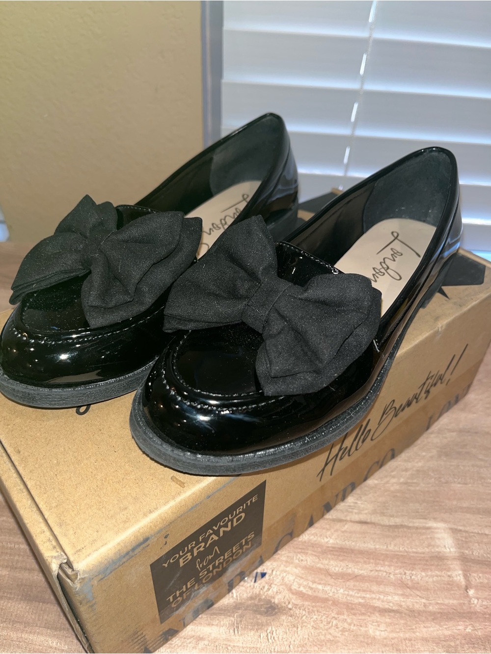 Black Patent Bow Loafers for Women